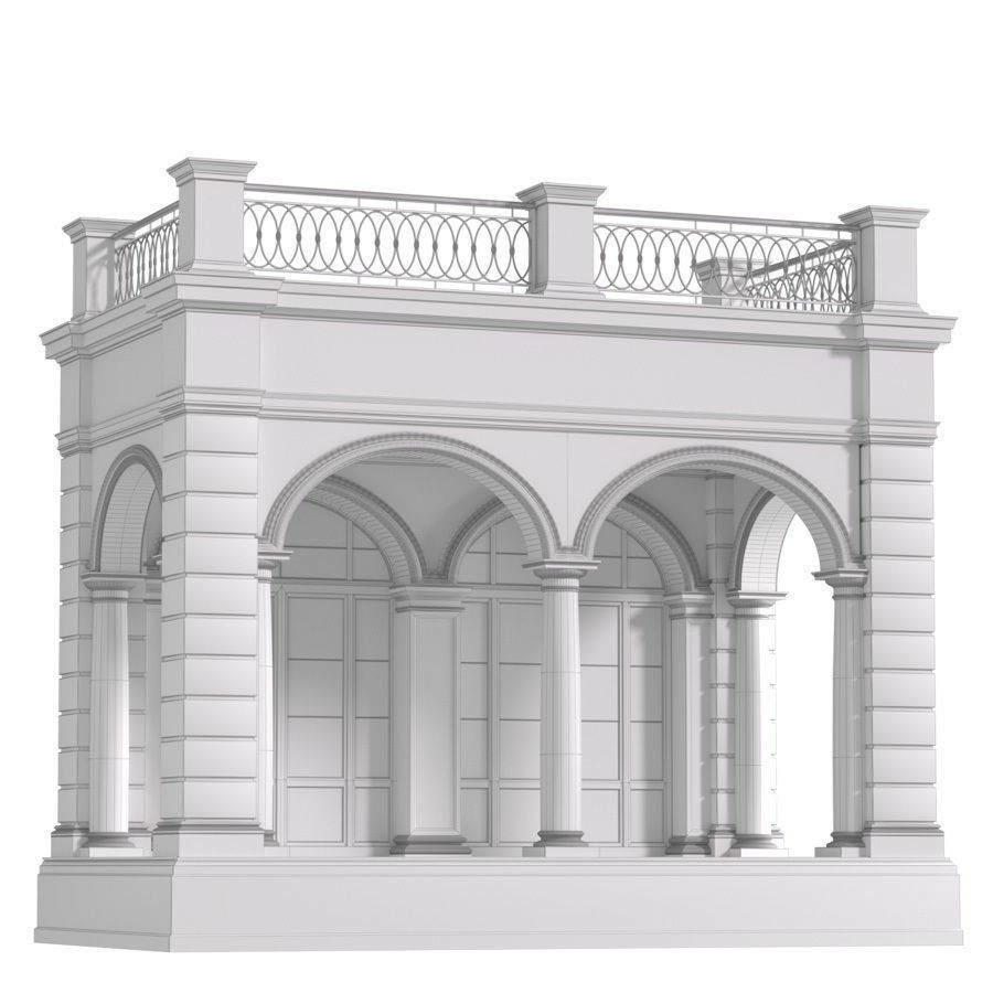 Facade with arched openings and a balcony Arched Entrance 3D model_4