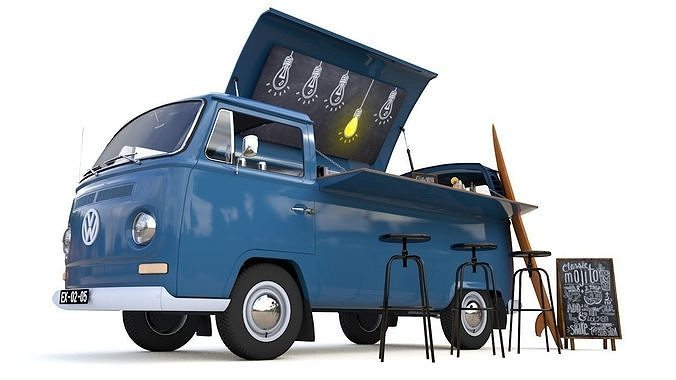 VW T2 FOOD AND COFFEE VAN 1974 3D model 5
