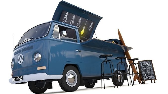 VW T2 FOOD AND COFFEE VAN 1974 3D model 4