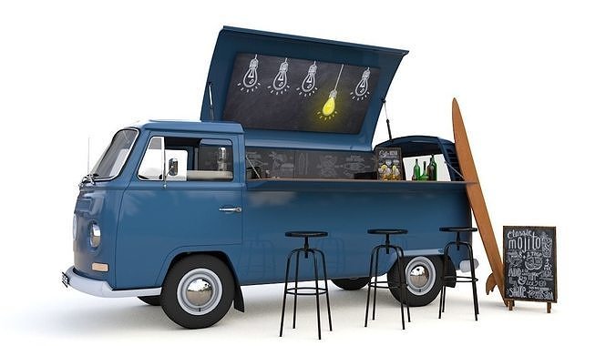VW T2 FOOD AND COFFEE VAN 1974 3D model 7