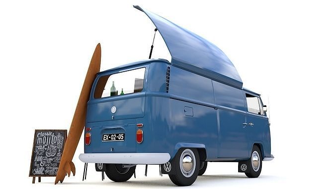 VW T2 FOOD AND COFFEE VAN 1974 3D model 2