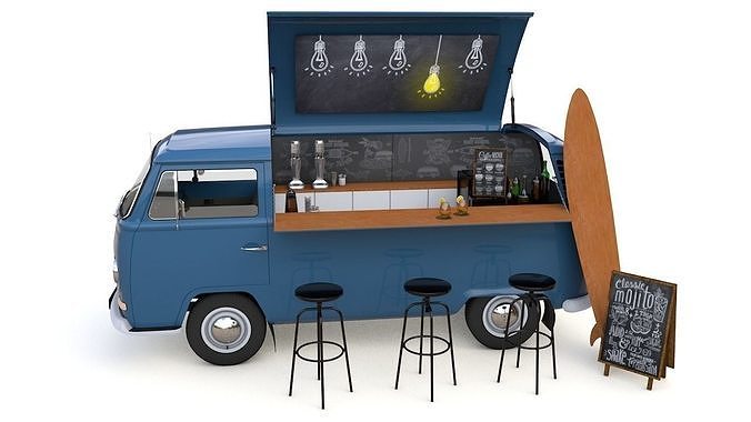 VW T2 FOOD AND COFFEE VAN 1974 3D model 6