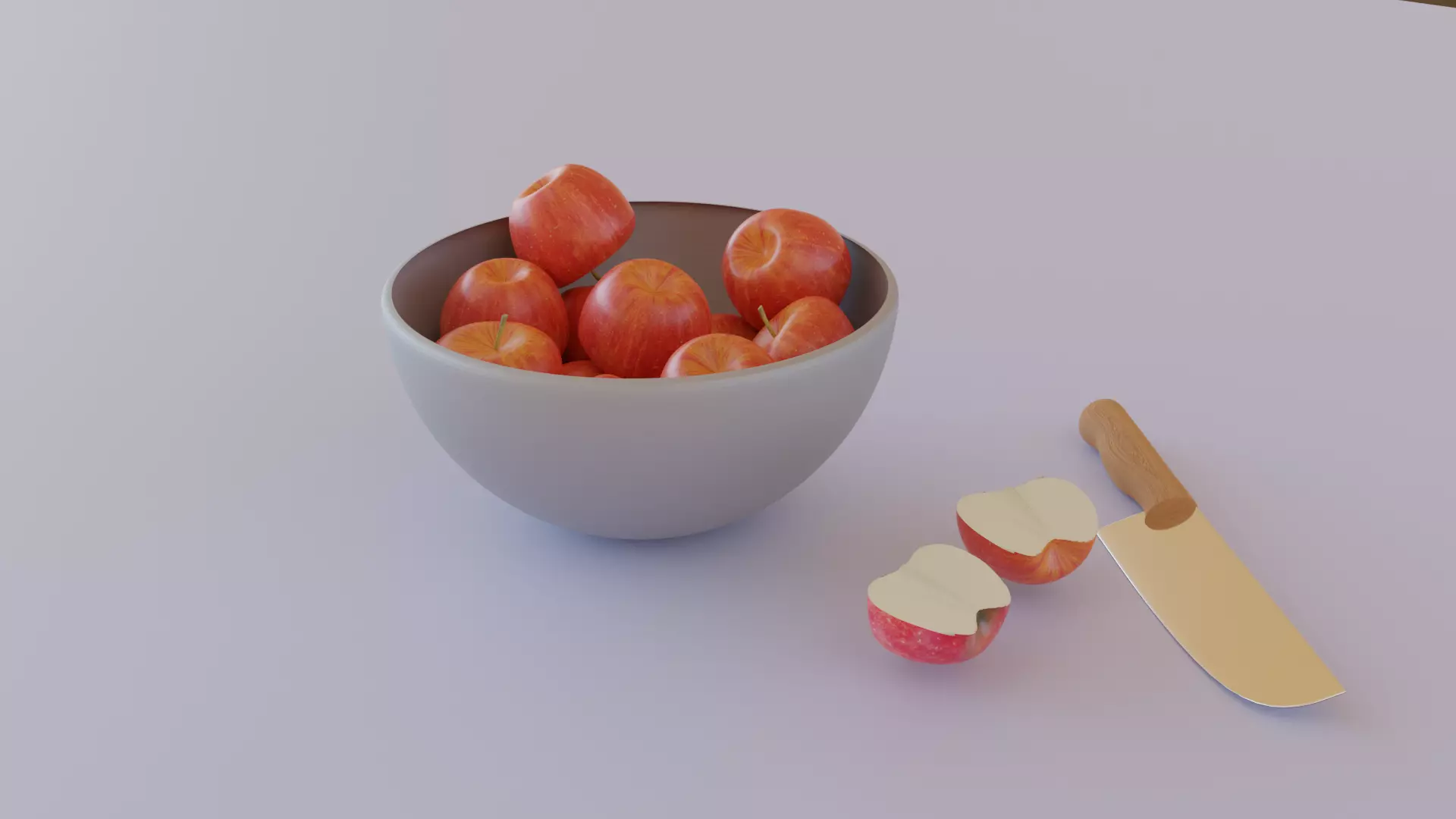 Apples in bowl with knife Free 3D model