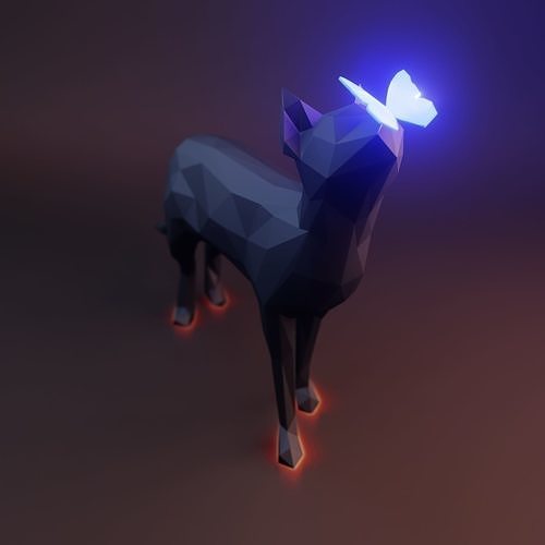 Cat with Butterfly Low Poly Low-poly 3D model