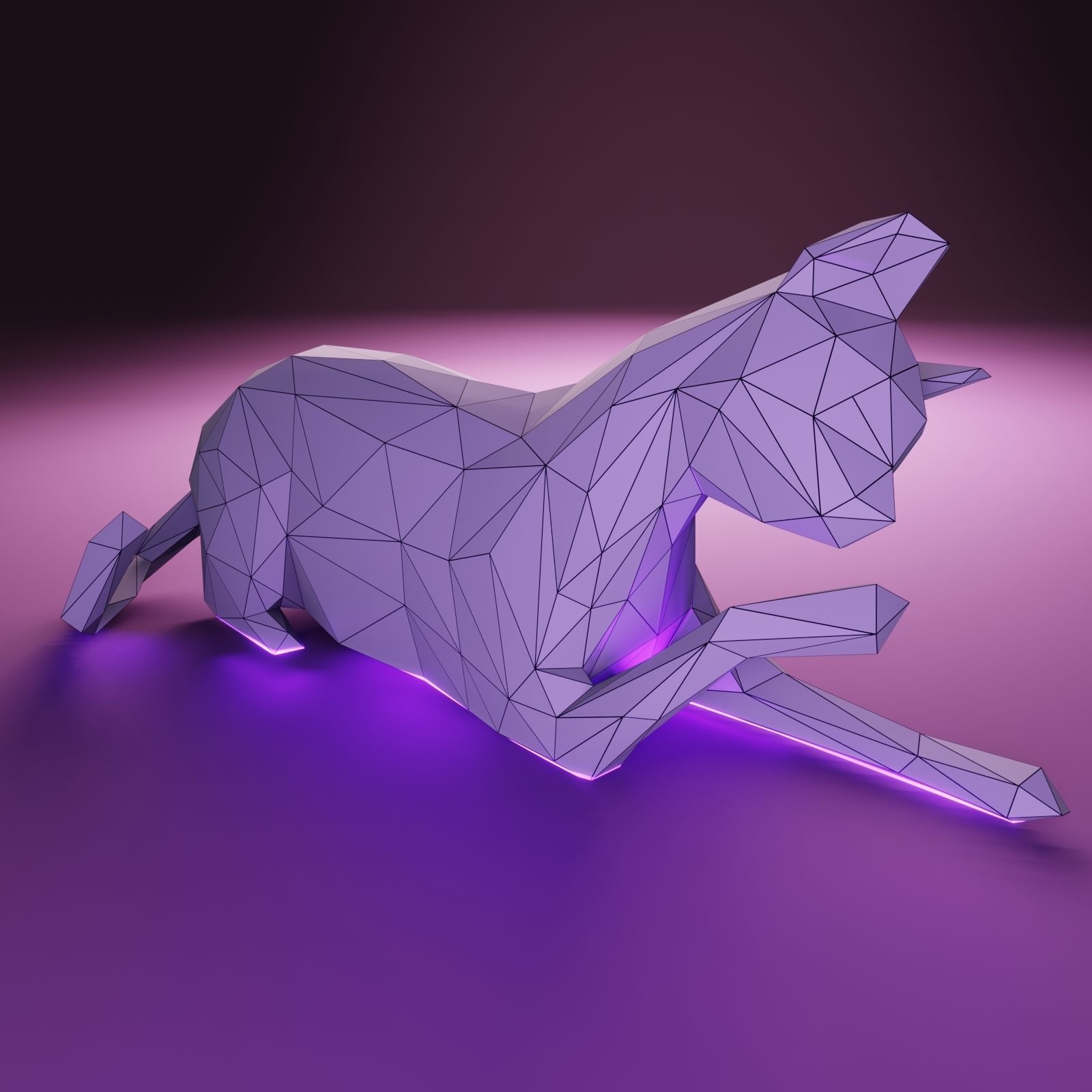 Cat Licking Paw Low Poly Low-poly 3D model_6