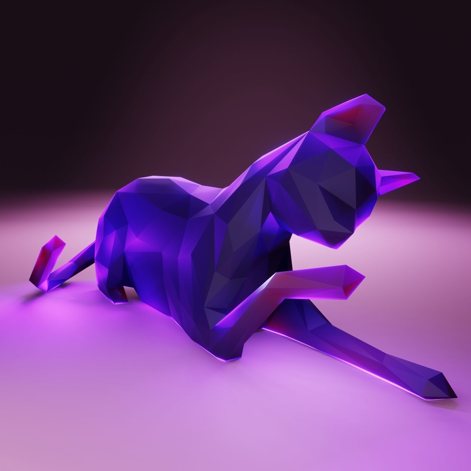 Cat Licking Paw Low Poly Low-poly 3D model_0
