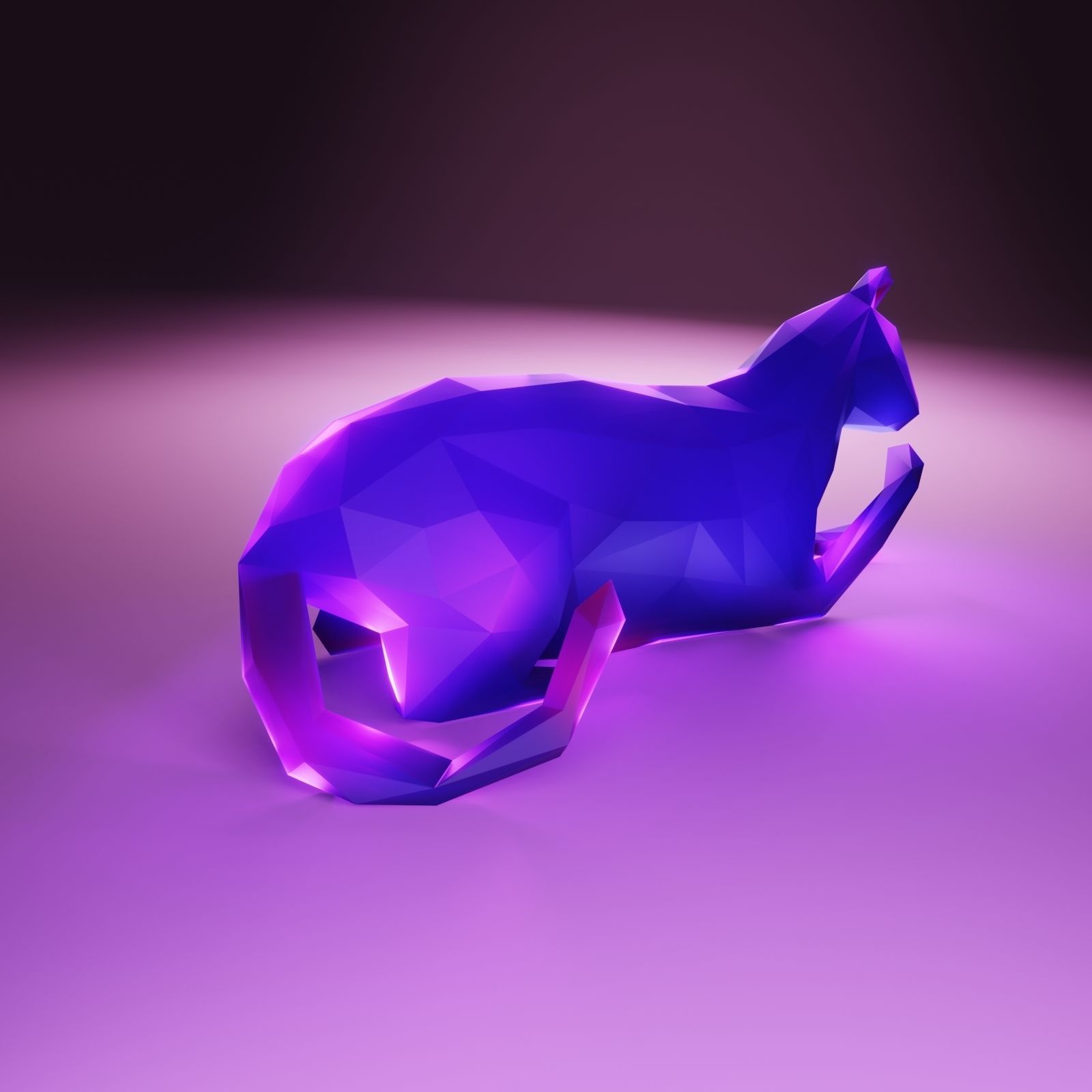 Cat Licking Paw Low Poly Low-poly 3D model_4
