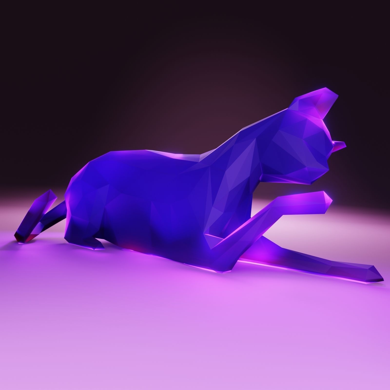 Cat Licking Paw Low Poly Low-poly 3D model_5