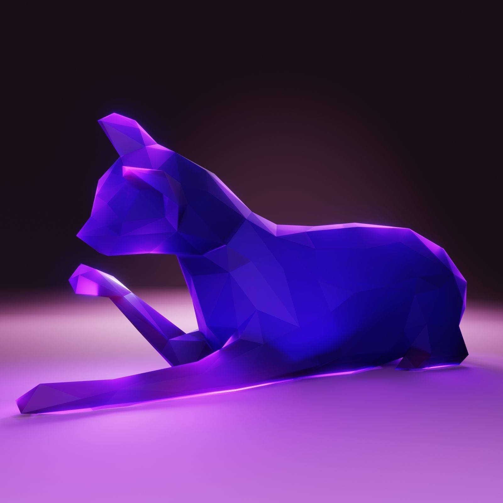 Cat Licking Paw Low Poly Low-poly 3D model_2