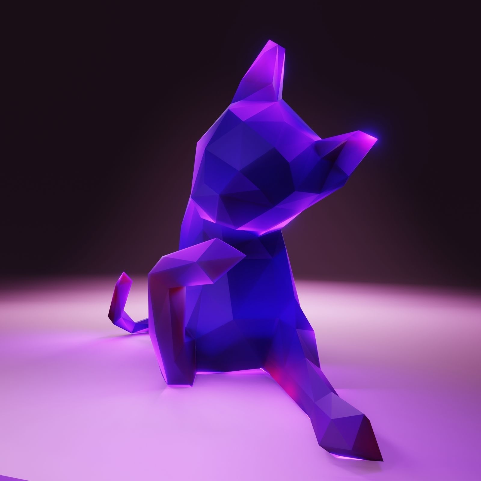 Cat Licking Paw Low Poly Low-poly 3D model_1