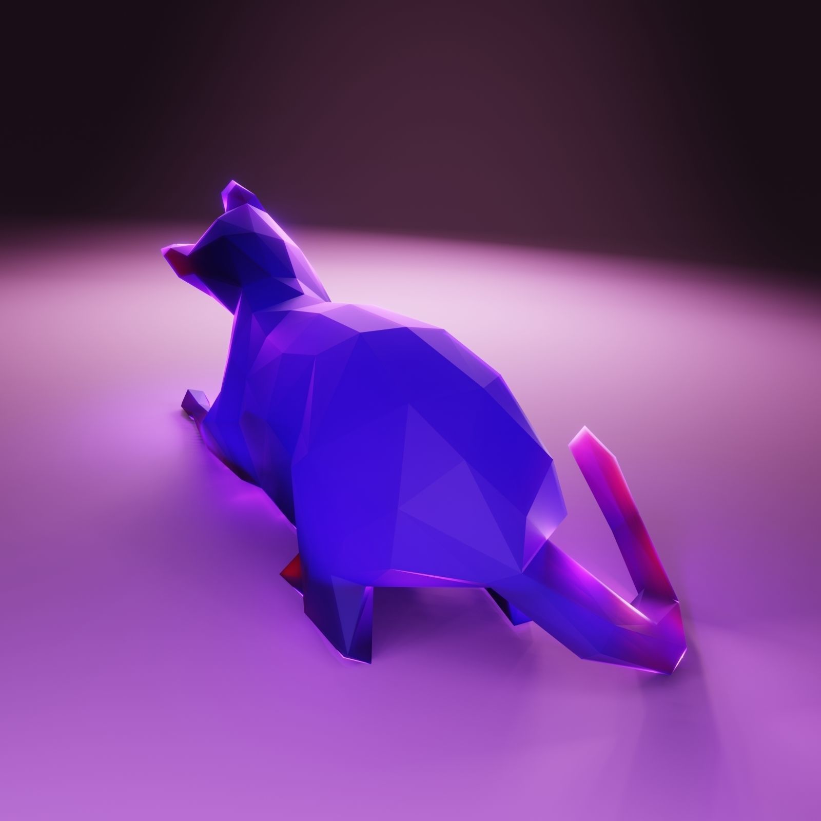 Cat Licking Paw Low Poly Low-poly 3D model_3