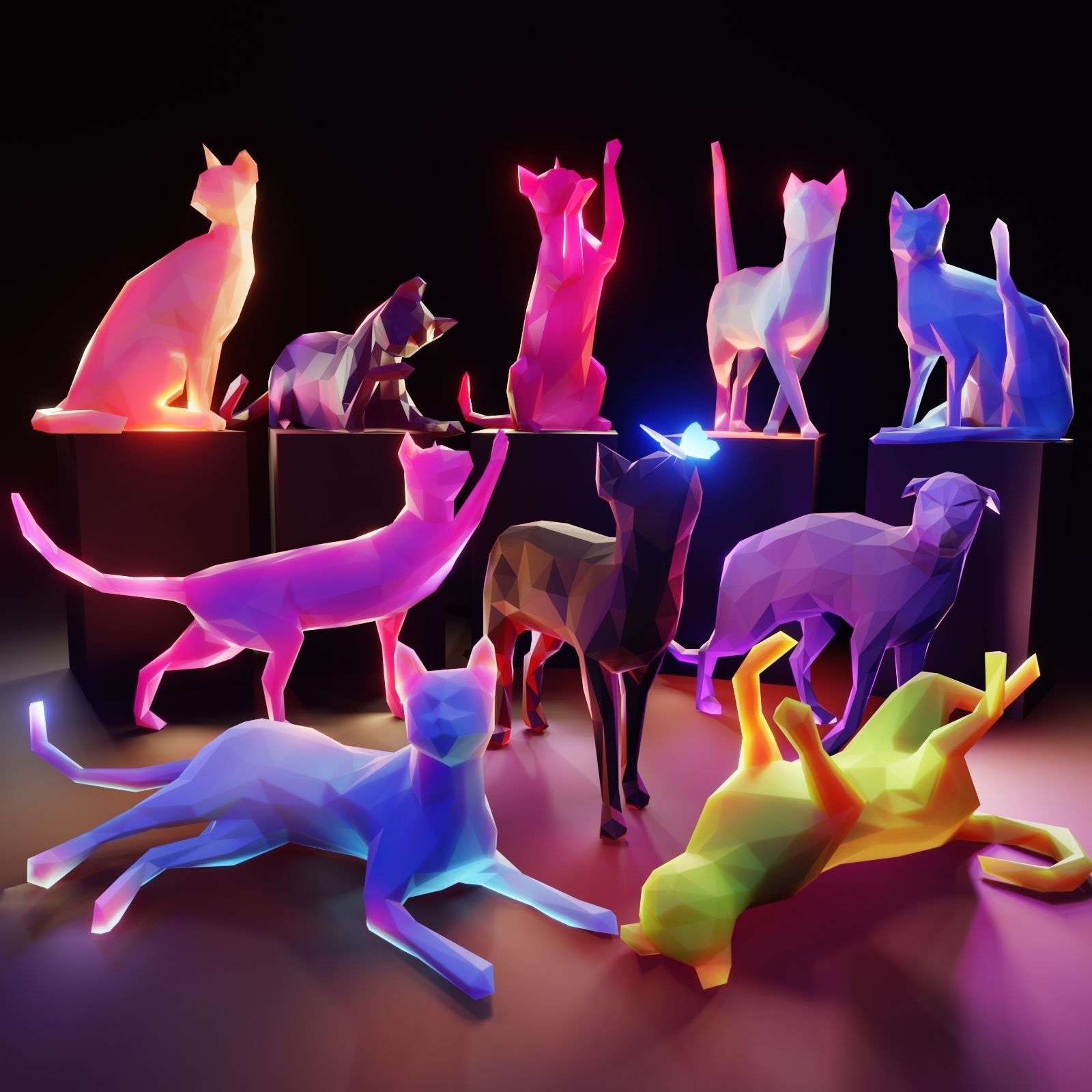 10 Cats Low Poly Pack