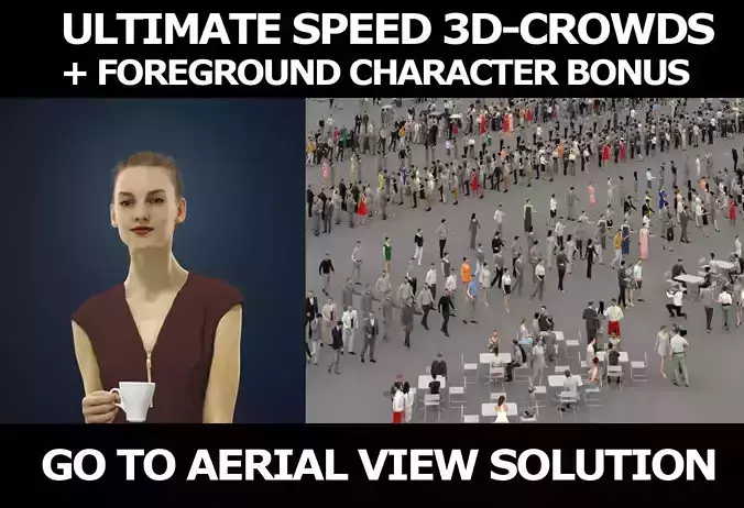 3d people crowds and a foreground elegant woman coffee Beauty 3D Model Collection