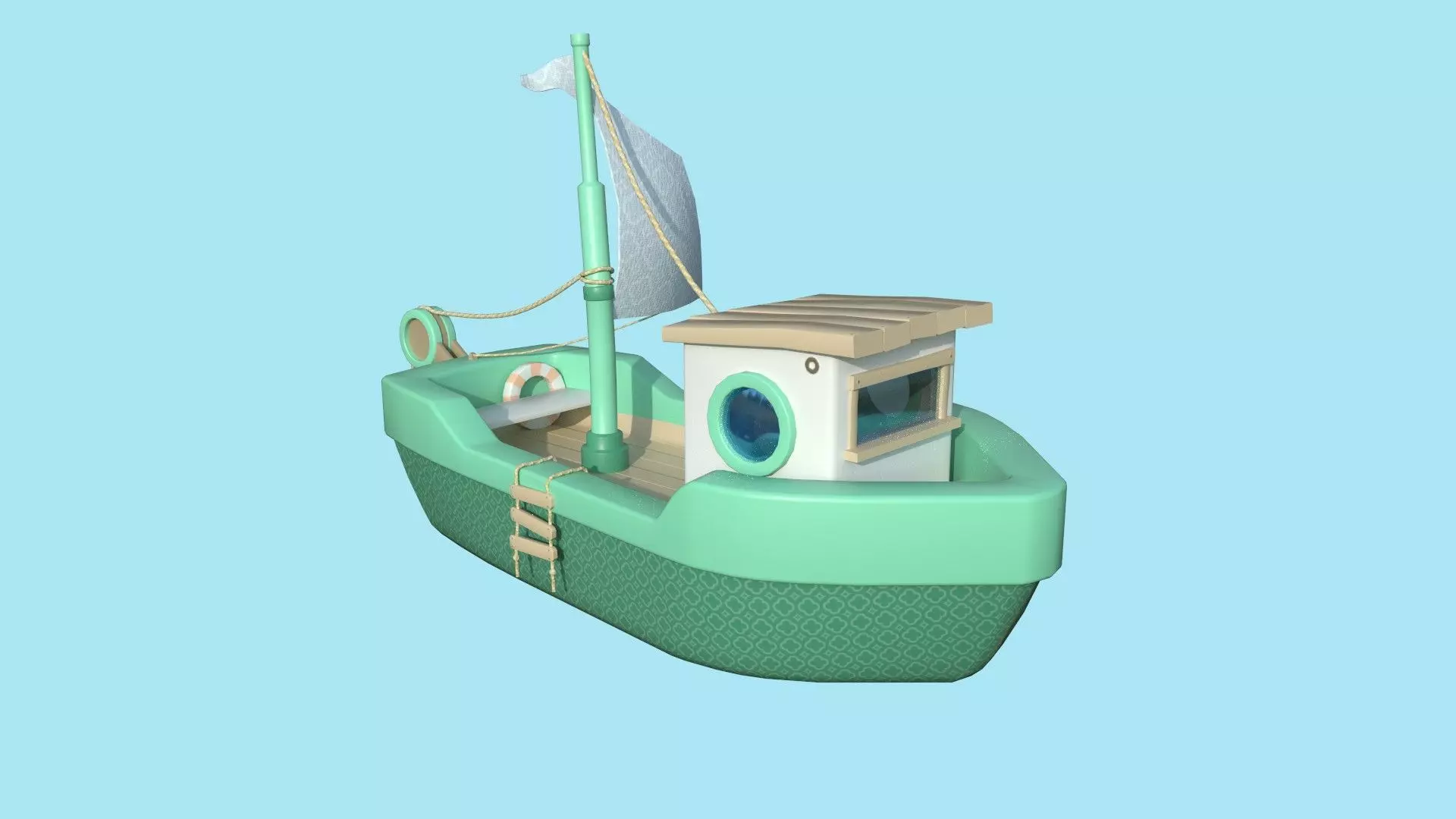 Cartoon Boat 01 - Green - Low Poly Ship Low-poly 3D model_0