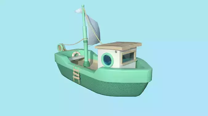 Cartoon Boat 01 - Green - Low Poly Ship Low-poly 3D model