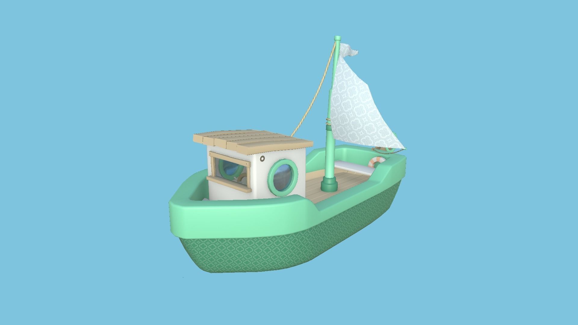 Cartoon Boat 01 - Green - Low Poly Ship Low-poly 3D model_2