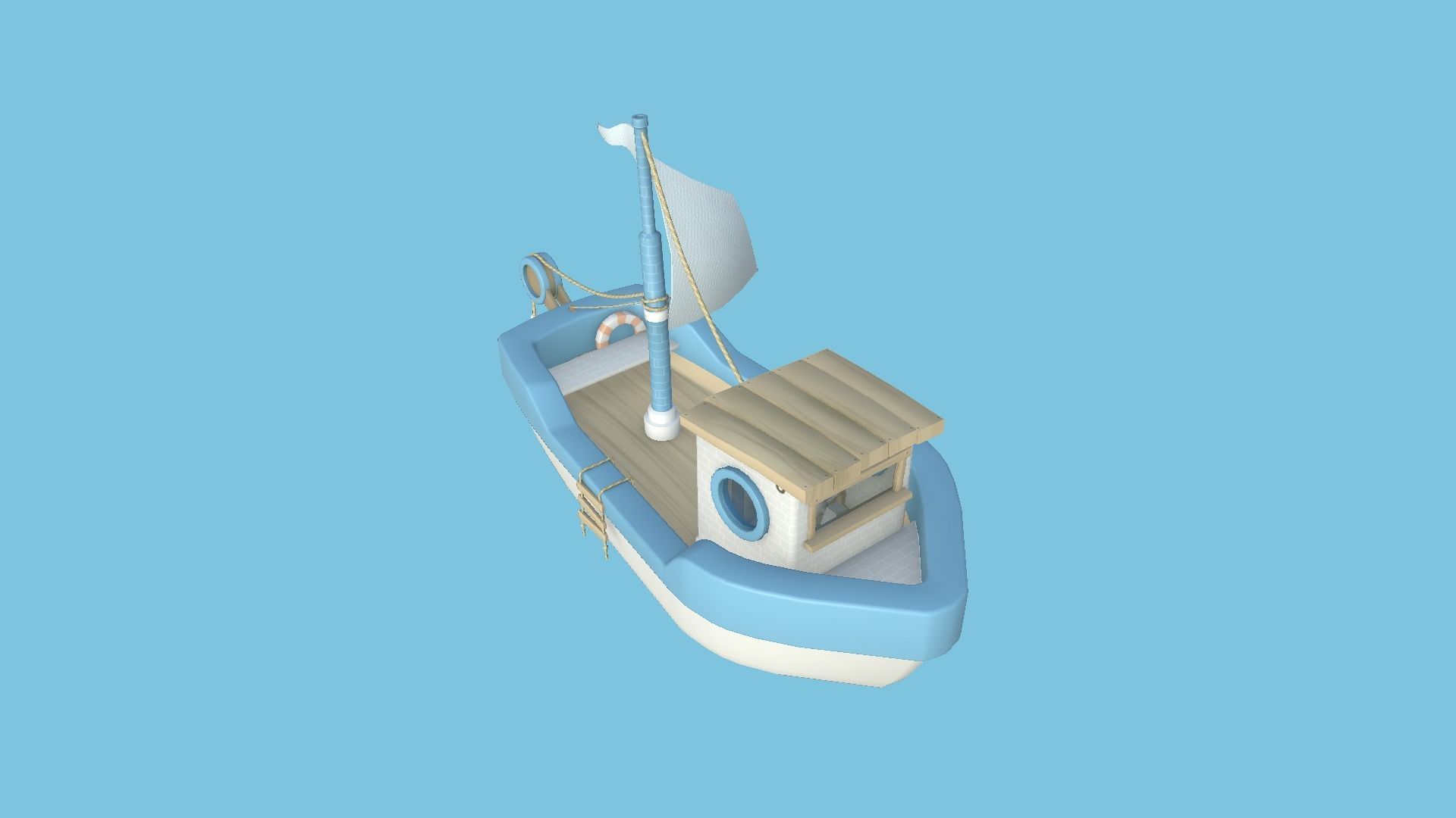 Cartoon Boat 02 - White Blue - Low Poly Ship Low-poly 3D model_4