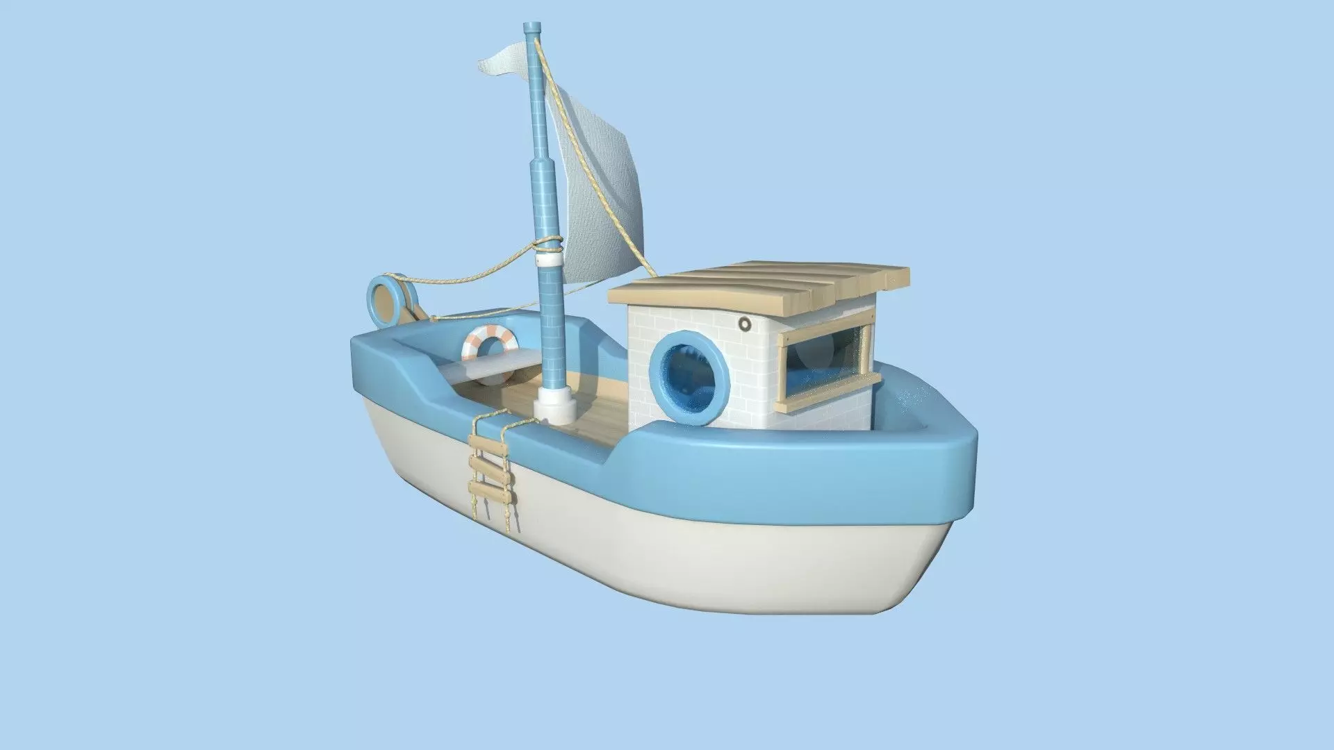 Cartoon Boat 02 - White Blue - Low Poly Ship Low-poly 3D model_0