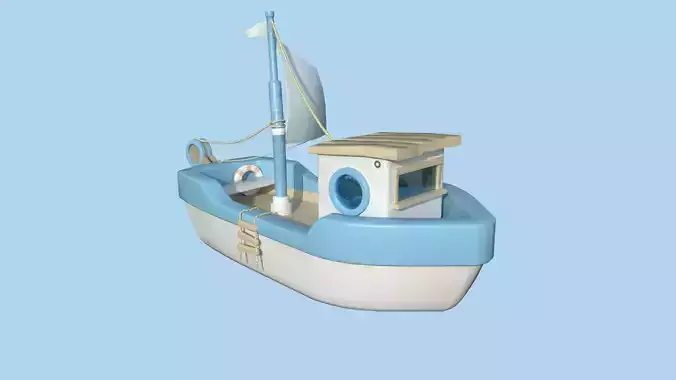 Cartoon Boat 02 - White Blue - Low Poly Ship Low-poly 3D model