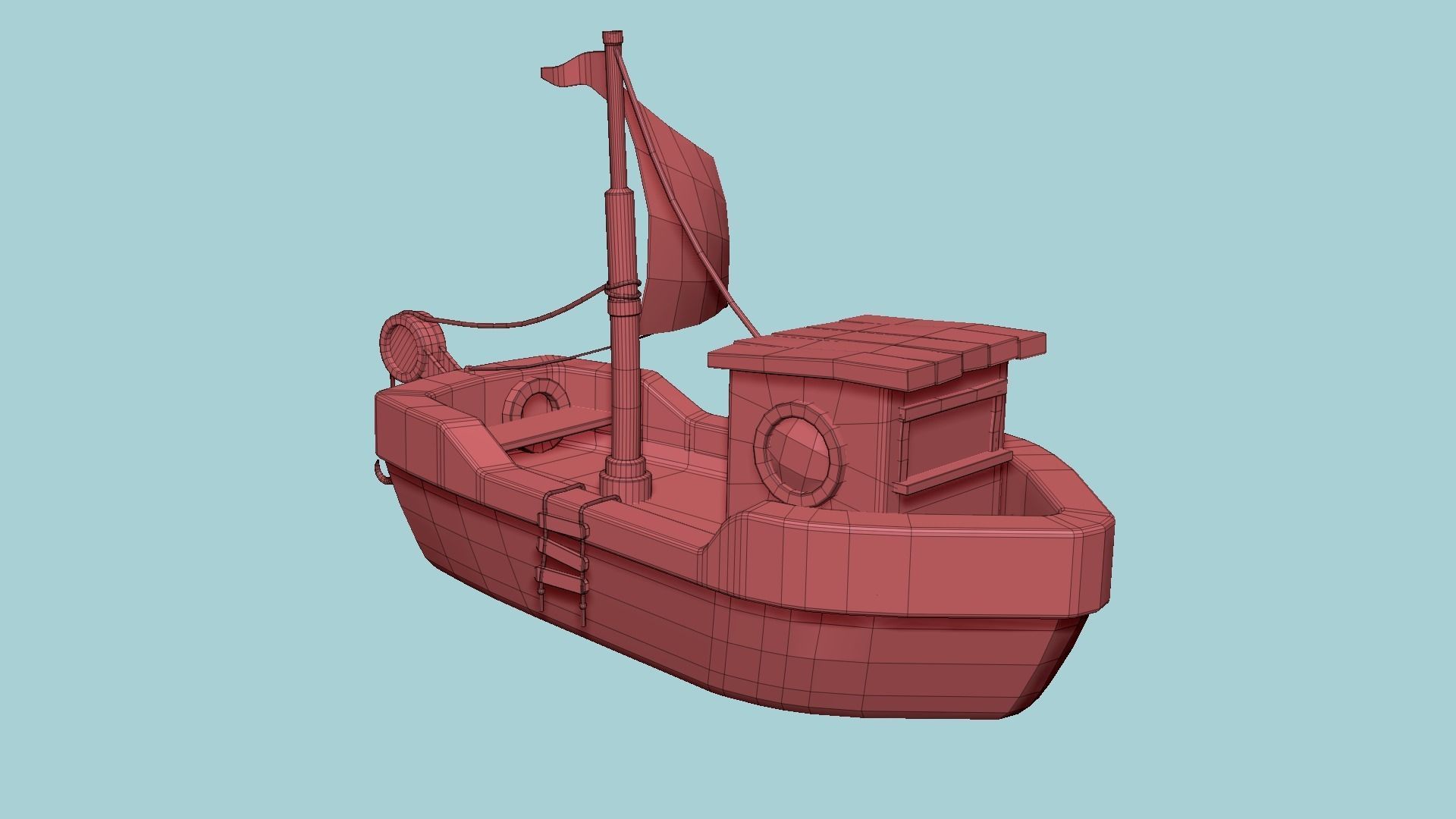 Cartoon Boat 02 - White Blue - Low Poly Ship Low-poly 3D model_12