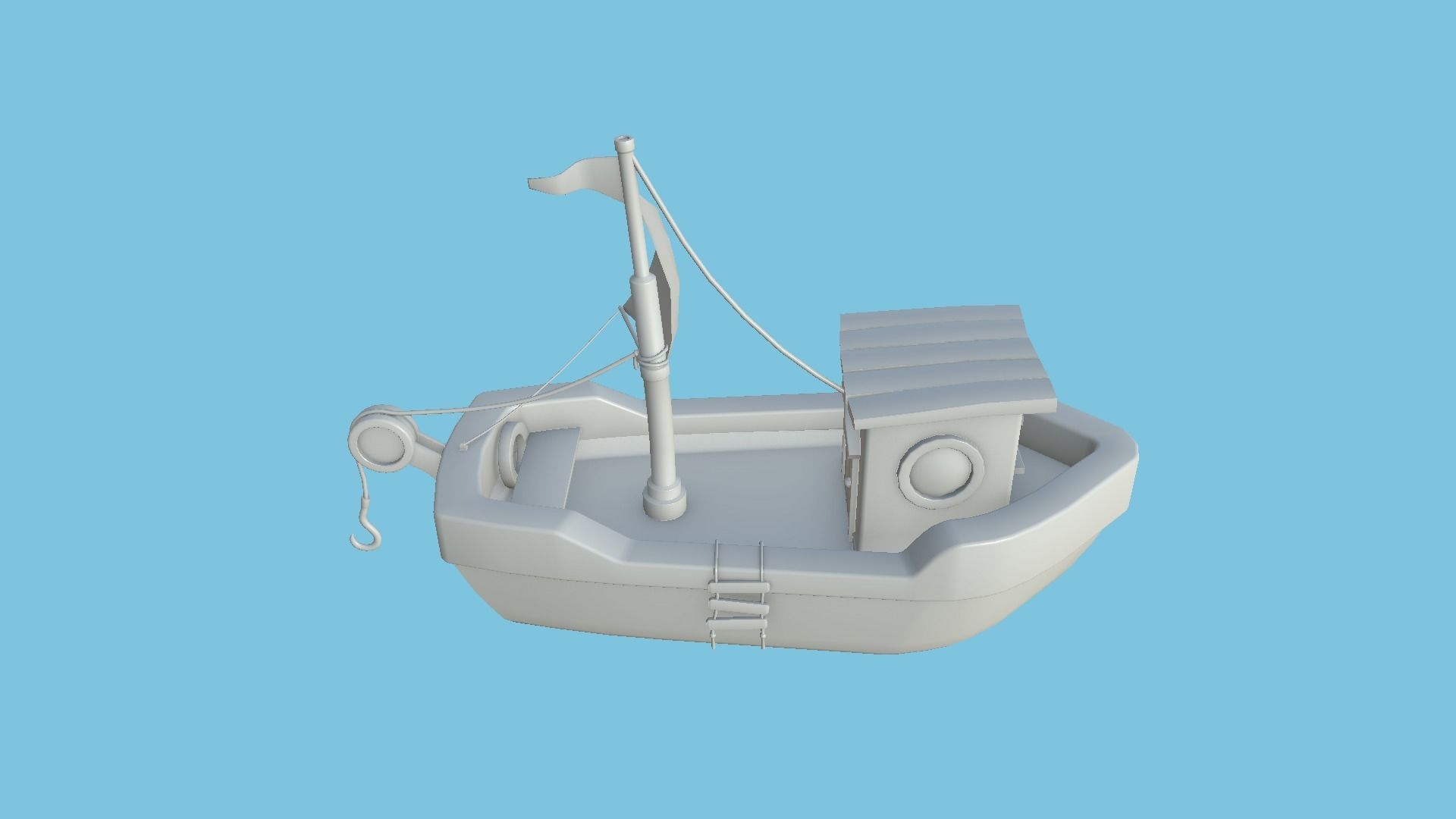 Cartoon Boat 02 - White Blue - Low Poly Ship Low-poly 3D model_8
