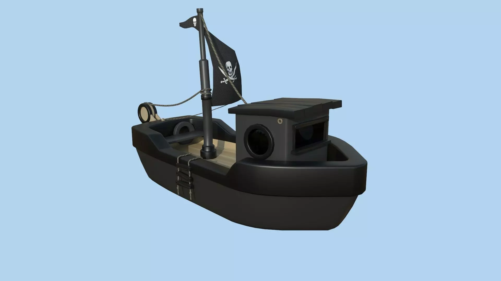 Cartoon Boat 03 - Black Pearl - Pirate - Low Poly Ship Low-poly 3D model_0