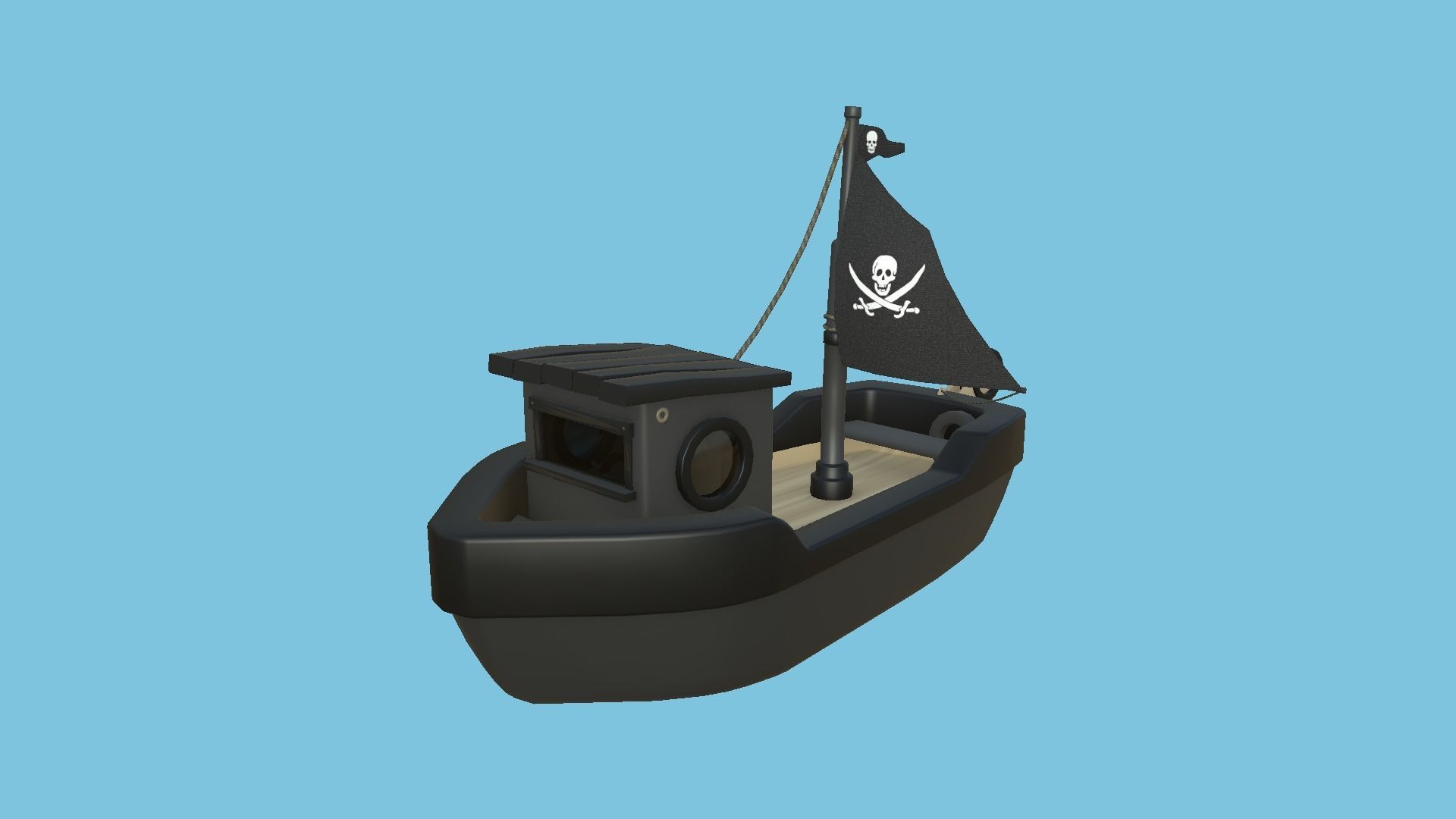 Cartoon Boat 03 - Black Pearl - Pirate - Low Poly Ship Low-poly 3D model_2