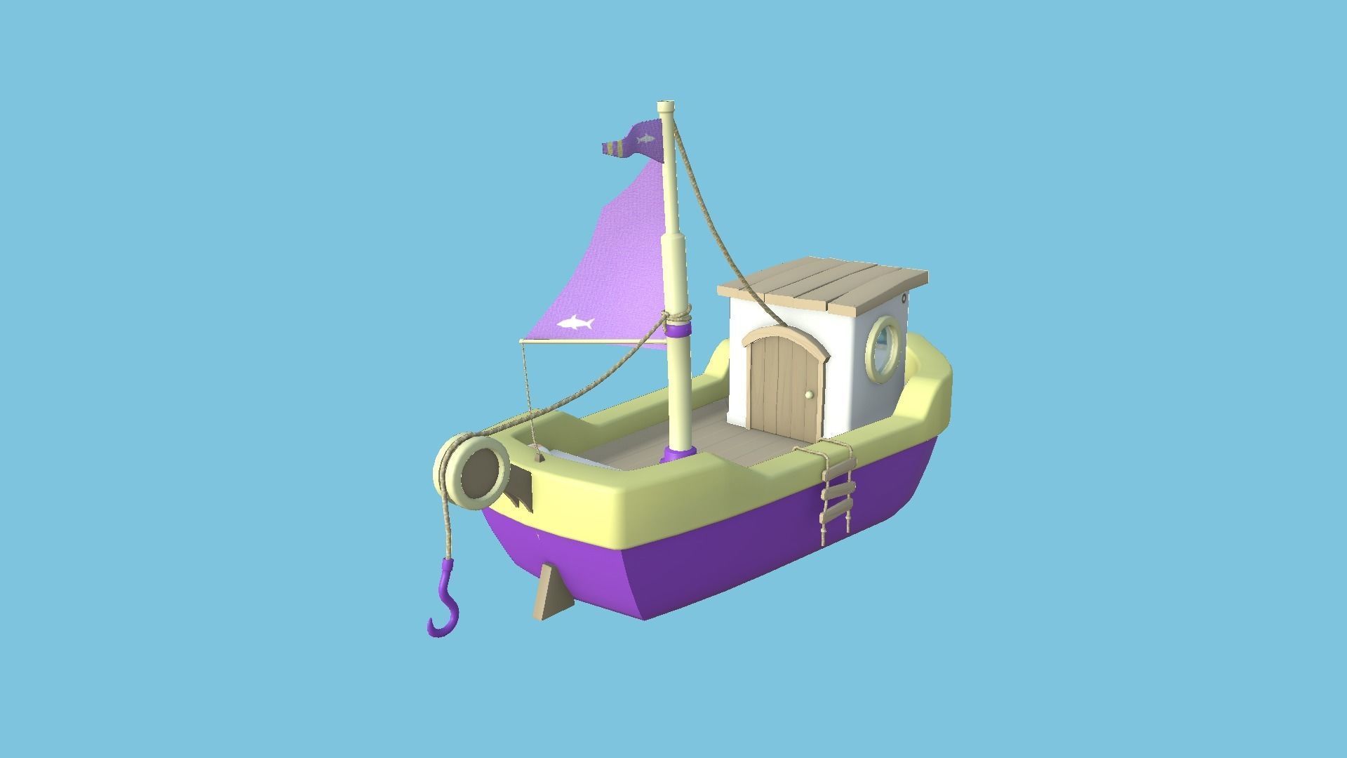 Cartoon Boat 04 - Purple Yellow - Low Poly Ship Low-poly 3D model_1