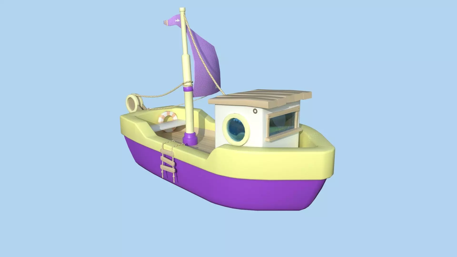 Cartoon Boat 04 - Purple Yellow - Low Poly Ship Low-poly 3D model_0