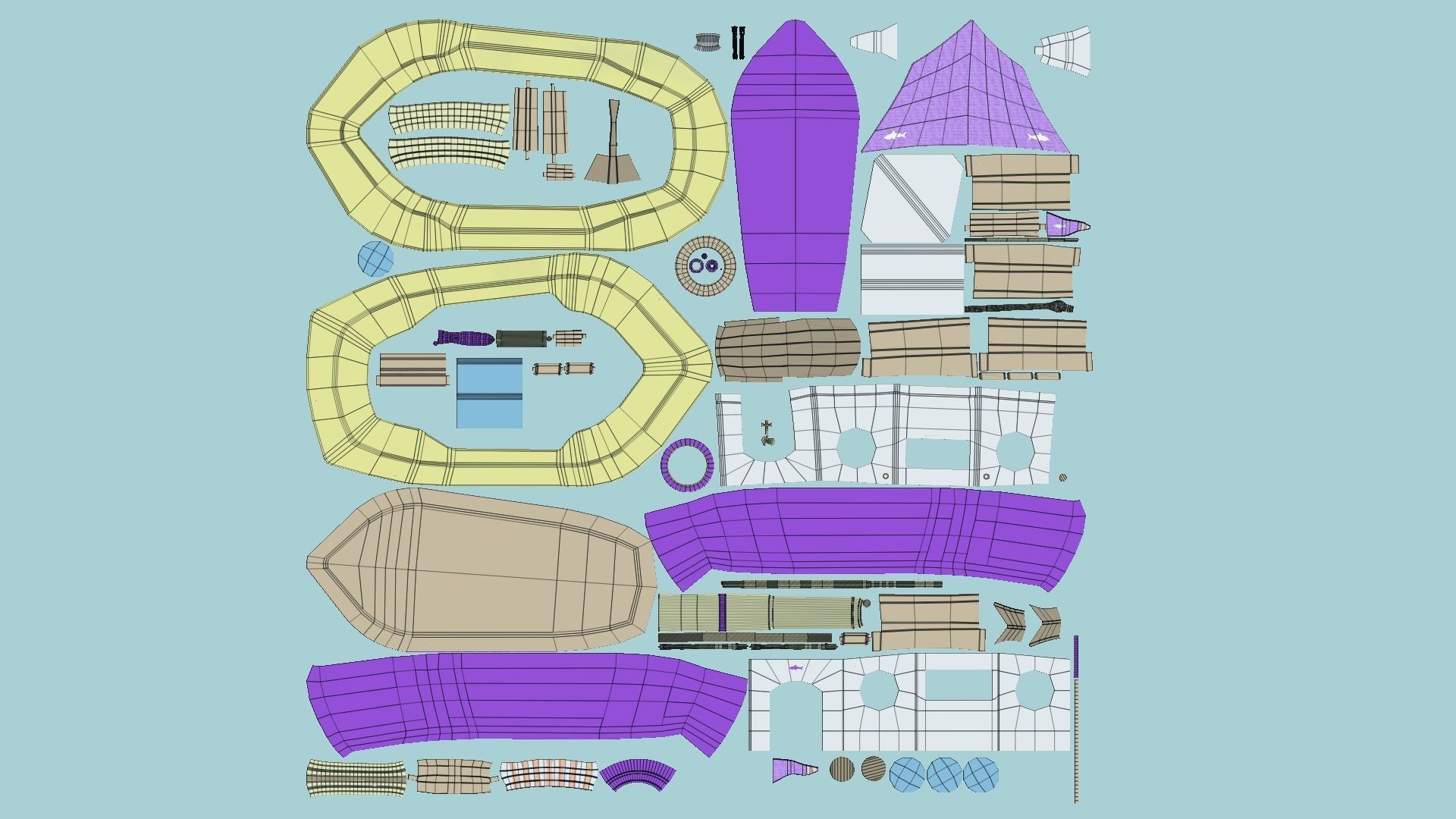 Cartoon Boat 04 - Purple Yellow - Low Poly Ship Low-poly 3D model_5