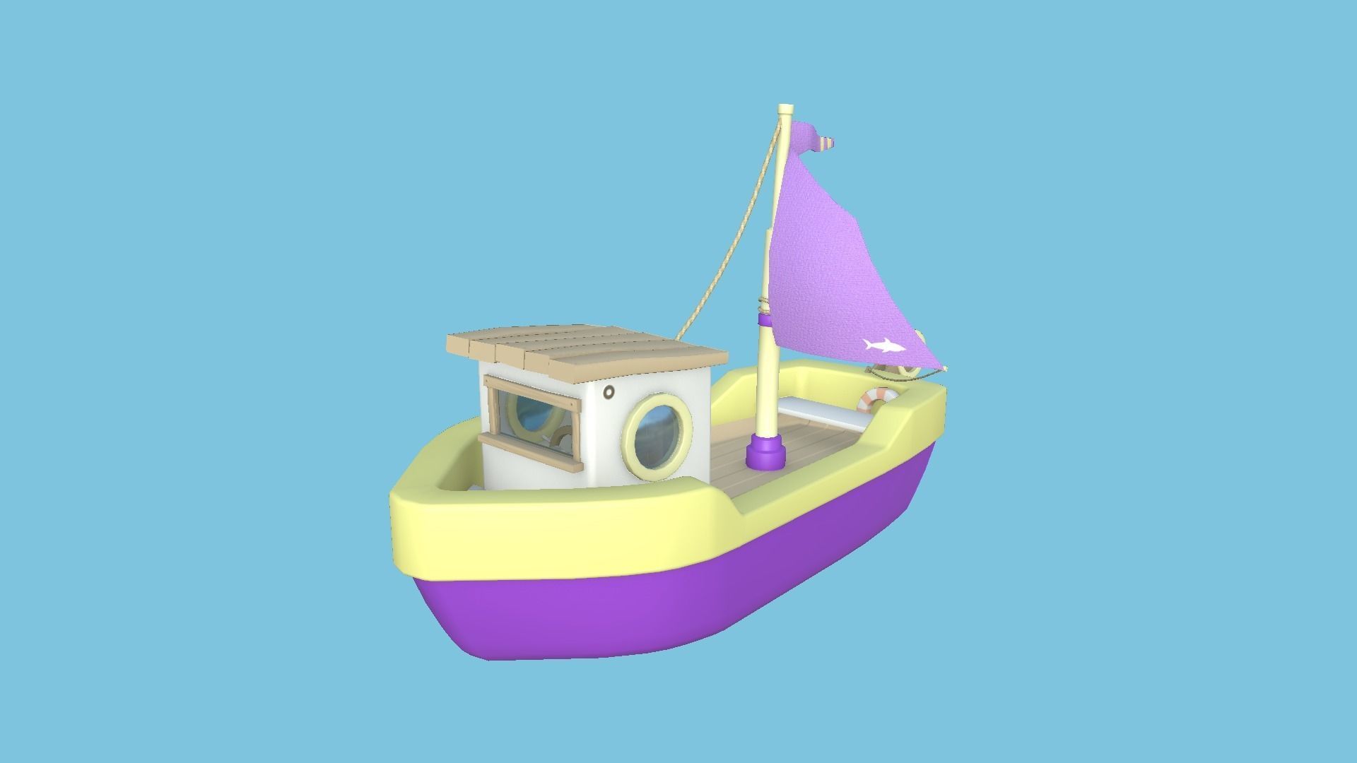 Cartoon Boat 04 - Purple Yellow - Low Poly Ship Low-poly 3D model_2