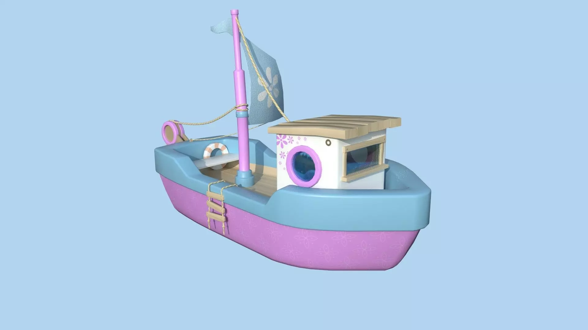 Cartoon Boat 05 - Pink Blue - Low Poly Ship Low-poly 3D model_0