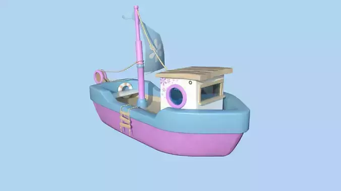 Cartoon Boat 05 - Pink Blue - Low Poly Ship Low-poly 3D model