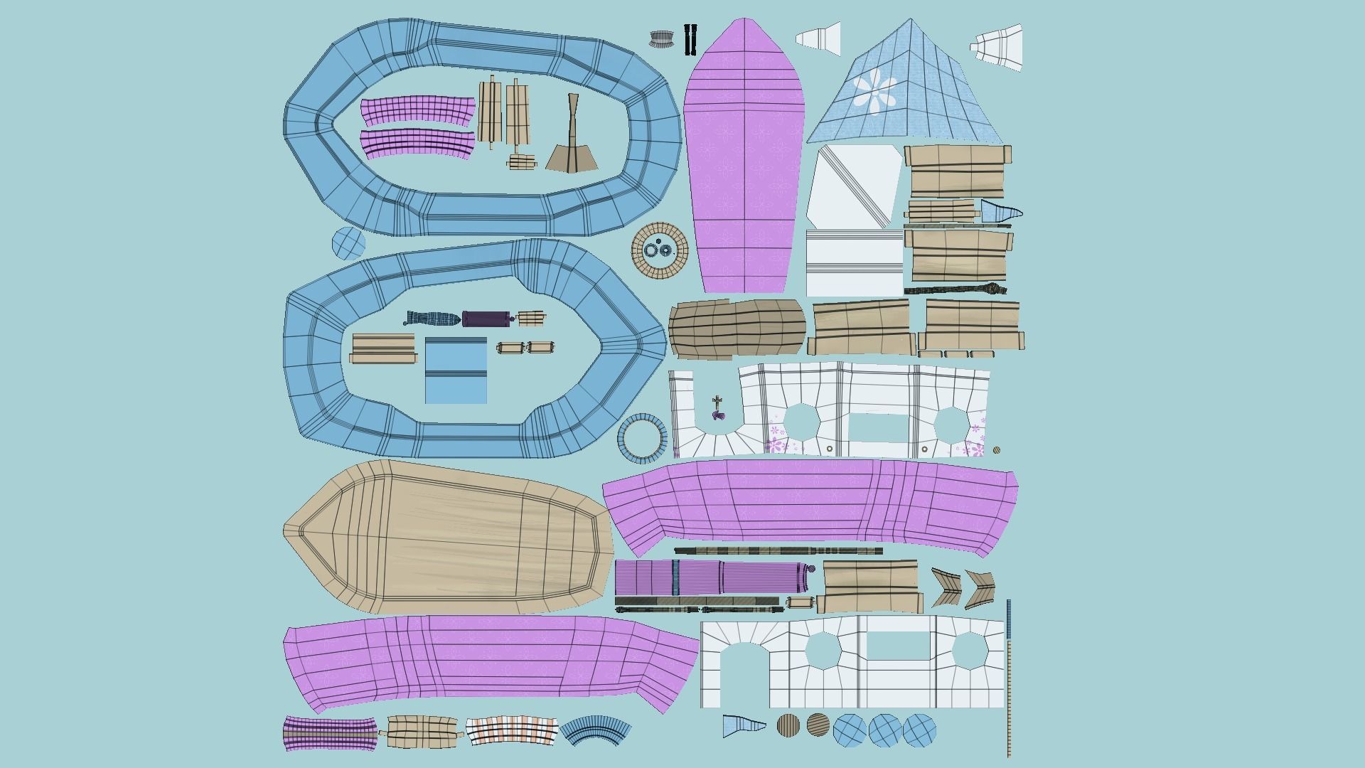 Cartoon Boat 05 - Pink Blue - Low Poly Ship Low-poly 3D model_5