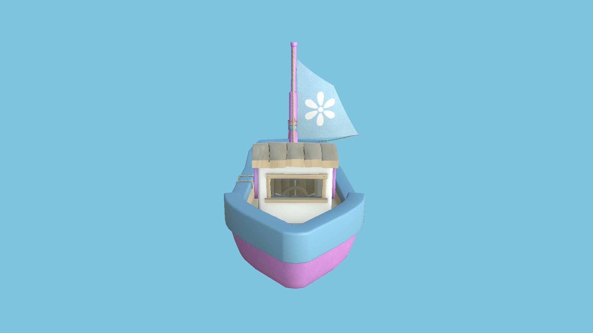 Cartoon Boat 05 - Pink Blue - Low Poly Ship Low-poly 3D model_3