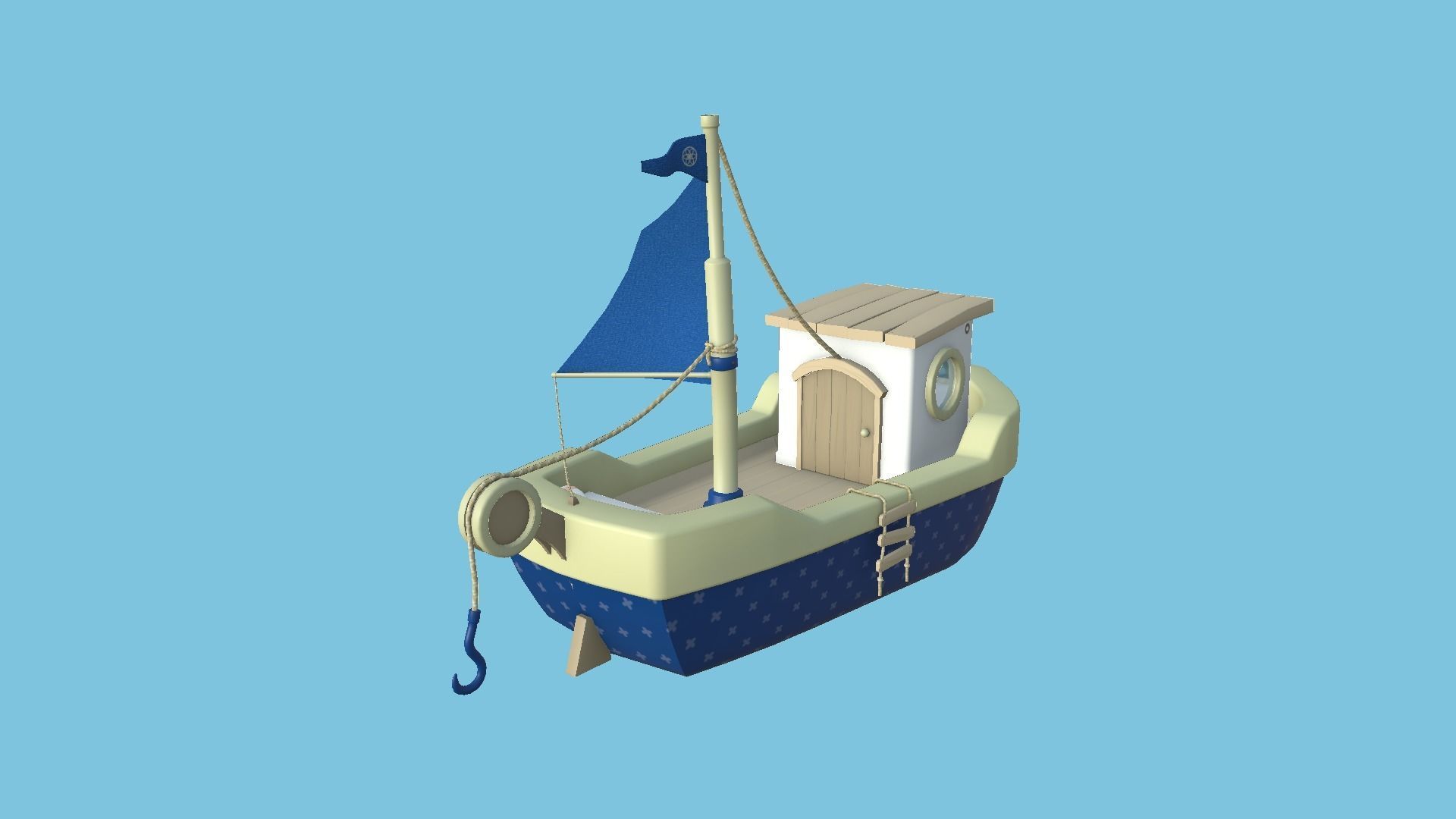 Cartoon Boat 06 - Dark Blue - Low Poly Ship Low-poly 3D model_1