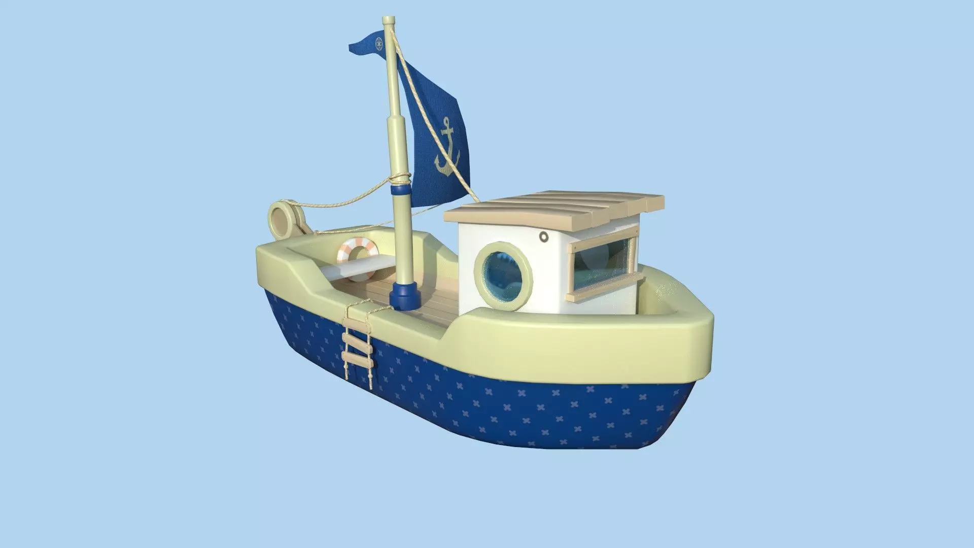 Cartoon Boat 06 - Dark Blue - Low Poly Ship Low-poly 3D model_0
