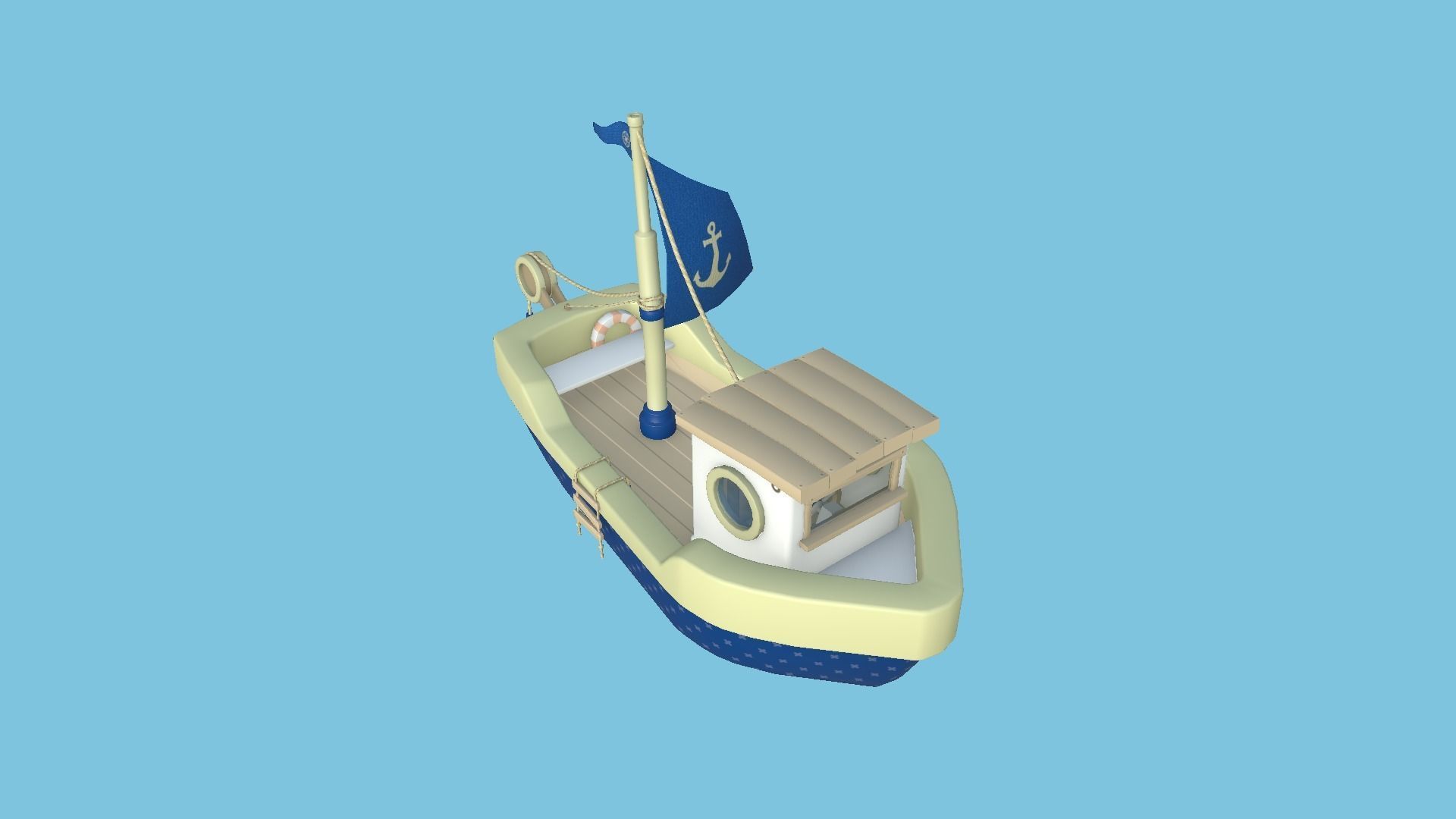 Cartoon Boat 06 - Dark Blue - Low Poly Ship Low-poly 3D model_4