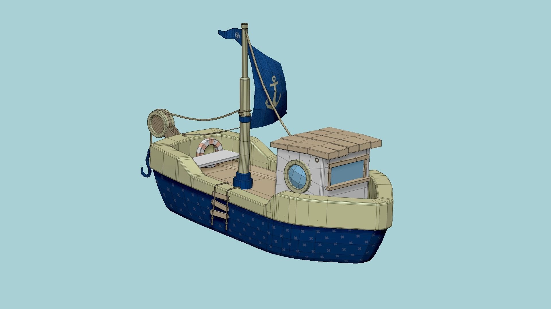 Cartoon Boat 06 - Dark Blue - Low Poly Ship Low-poly 3D model_6