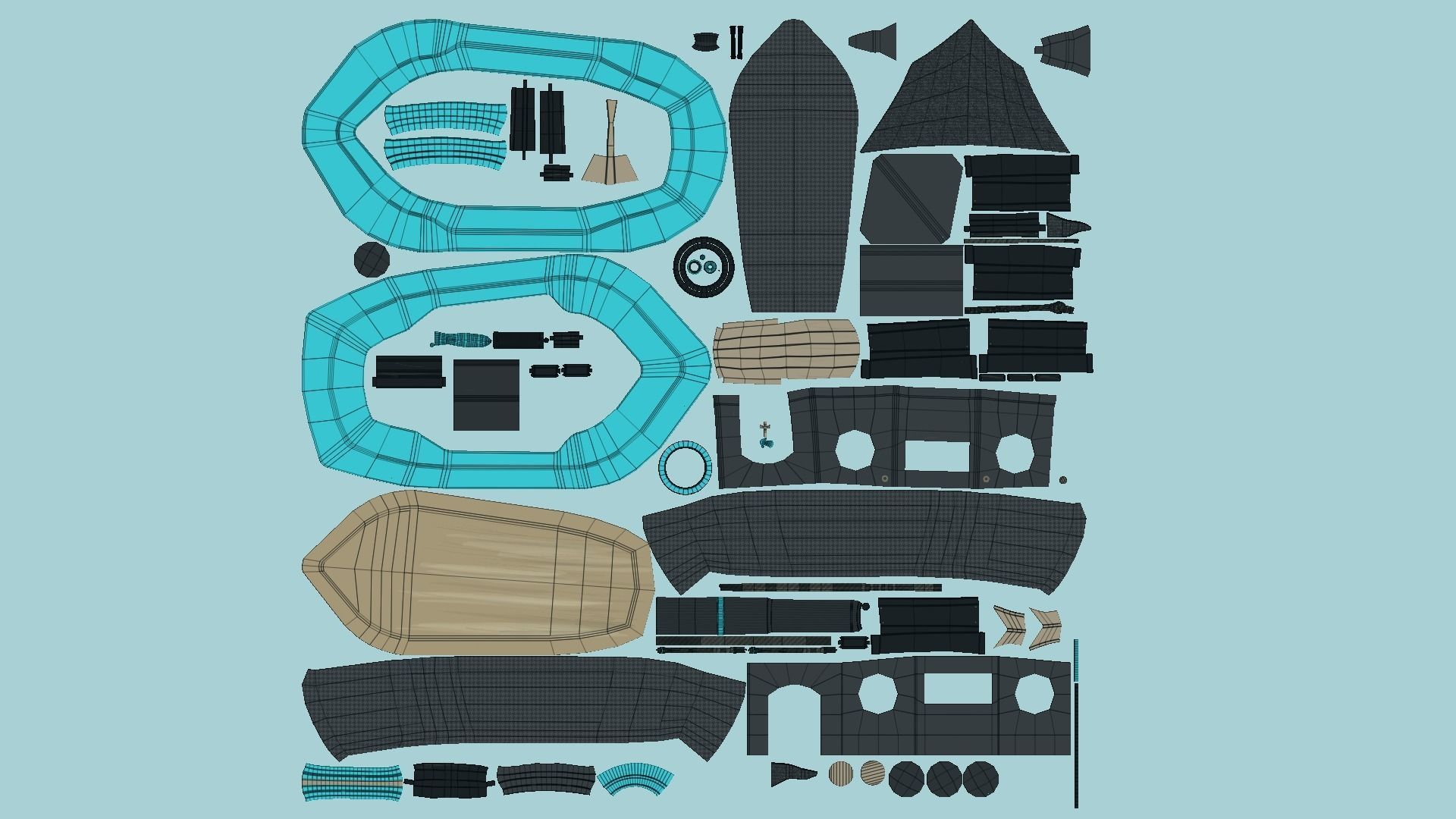 Cartoon Boat 07 - Black Blue - Low Poly Ship Low-poly 3D model_5