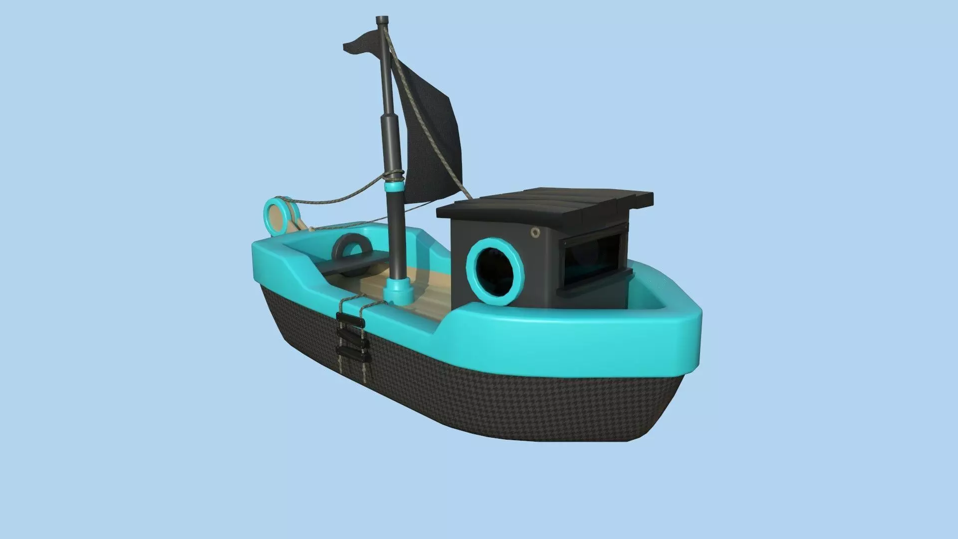 Cartoon Boat 07 - Black Blue - Low Poly Ship Low-poly 3D model_0