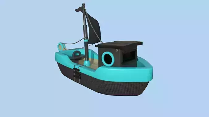 Cartoon Boat 07 - Black Blue - Low Poly Ship Low-poly 3D model