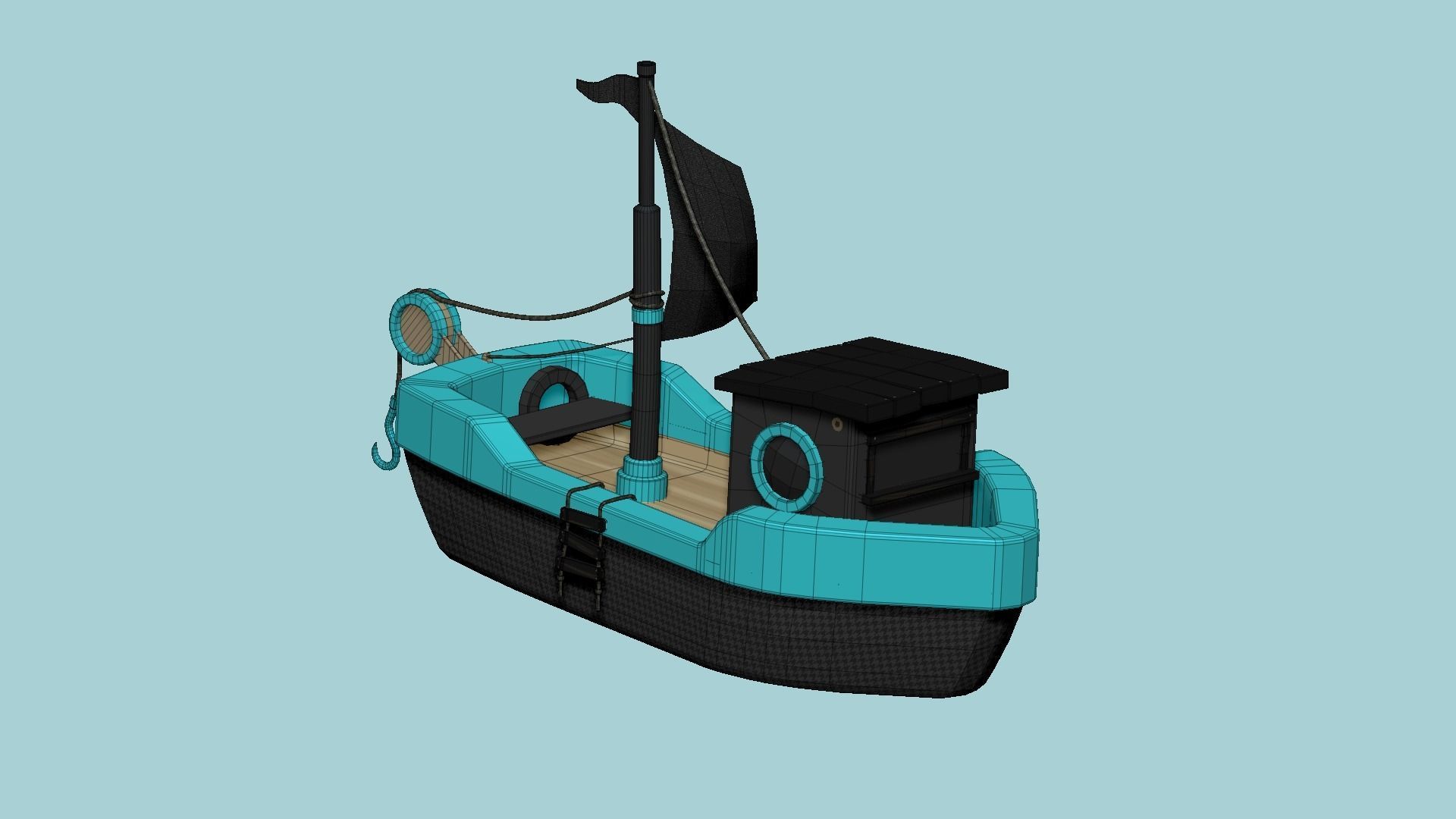 Cartoon Boat 07 - Black Blue - Low Poly Ship Low-poly 3D model_6