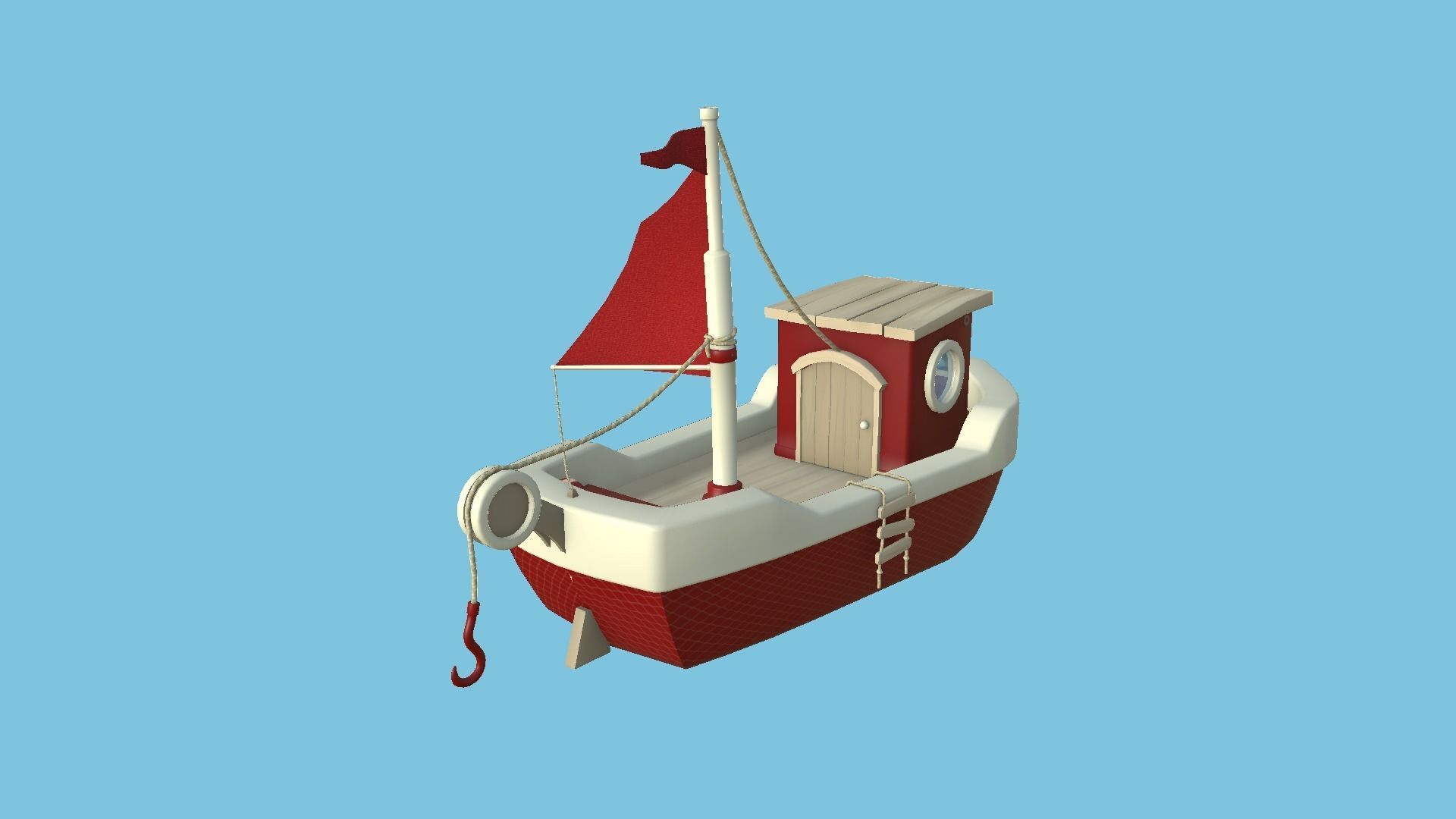 Cartoon Boat 08 - Red Beige - Low Poly Ship Low-poly 3D model_1