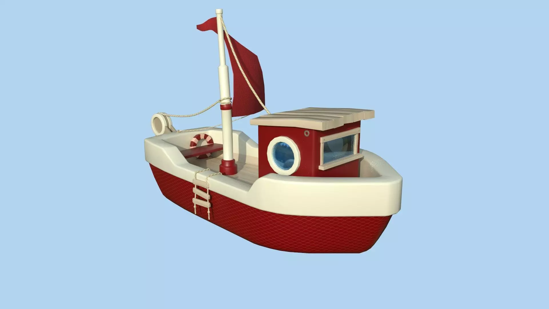 Cartoon Boat 08 - Red Beige - Low Poly Ship Low-poly 3D model_0