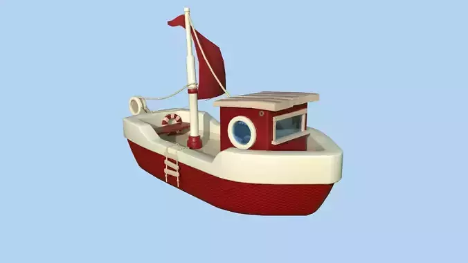 Cartoon Boat 08 - Red Beige - Low Poly Ship Low-poly 3D model