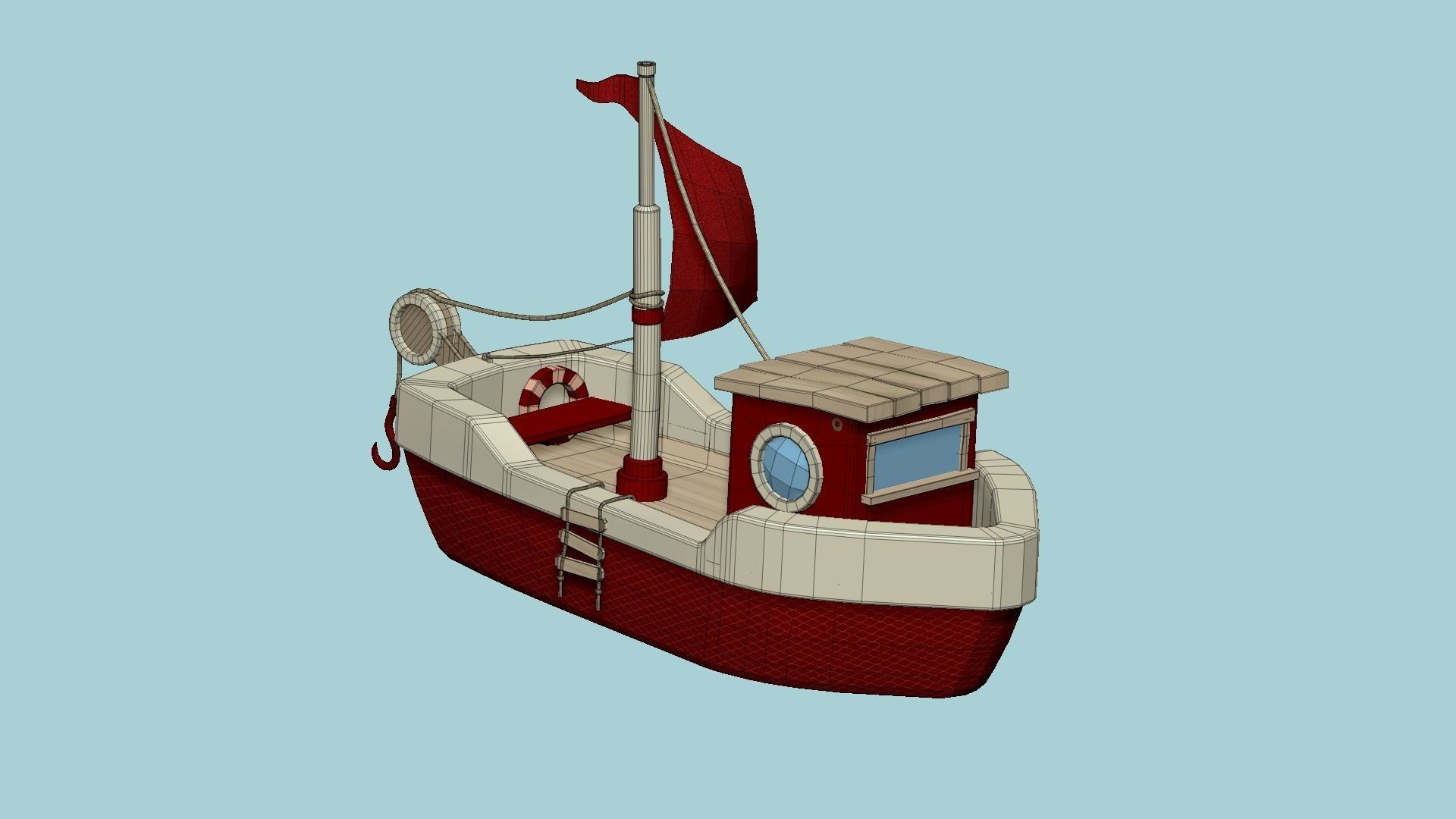 Cartoon Boat 08 - Red Beige - Low Poly Ship Low-poly 3D model_6