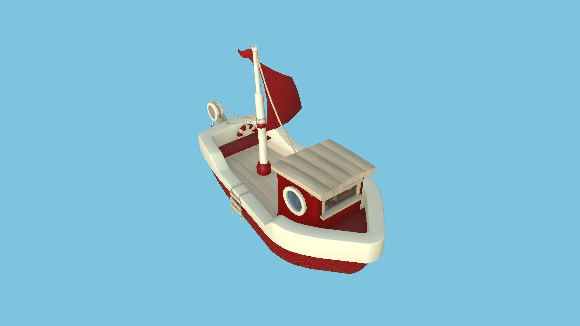 Cartoon Boat 08 - Red Beige - Low Poly Ship Low-poly 3D model_4