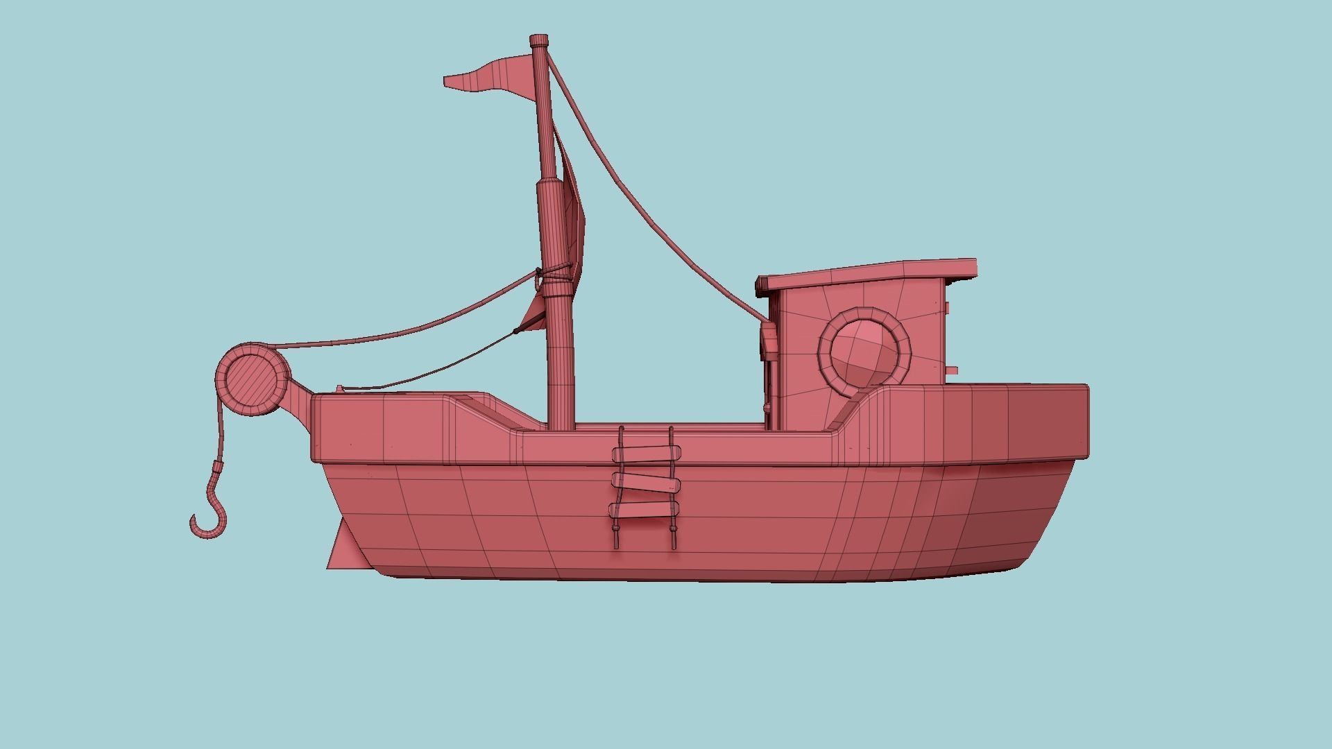 Cartoon Boat 09 - Wood White - Low Poly Ship Low-poly 3D model_10