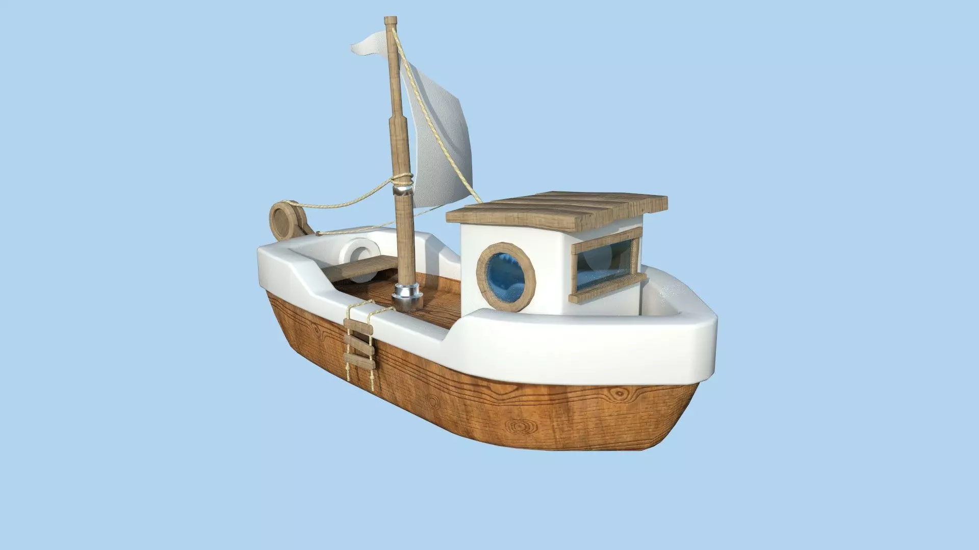 Cartoon Boat 09 - Wood White - Low Poly Ship Low-poly 3D model_0